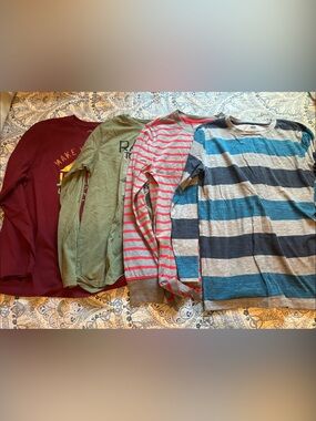 LOT OF 4 Long-Sleeve Tee Bundle - Stripes and graphic tees